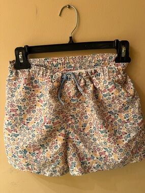Zara Cream Floral Kids Swim Trunks with Blue Drawstring